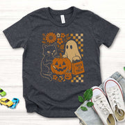 Halloween Cat & Ghost Youth Tee – Cute Trick-or-Treat Mischief Vibes