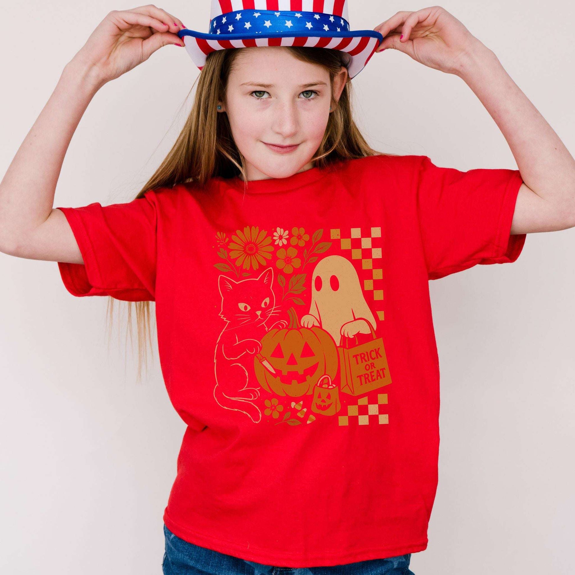 Halloween Cat & Ghost Youth Tee – Cute Trick-or-Treat Mischief Vibes
