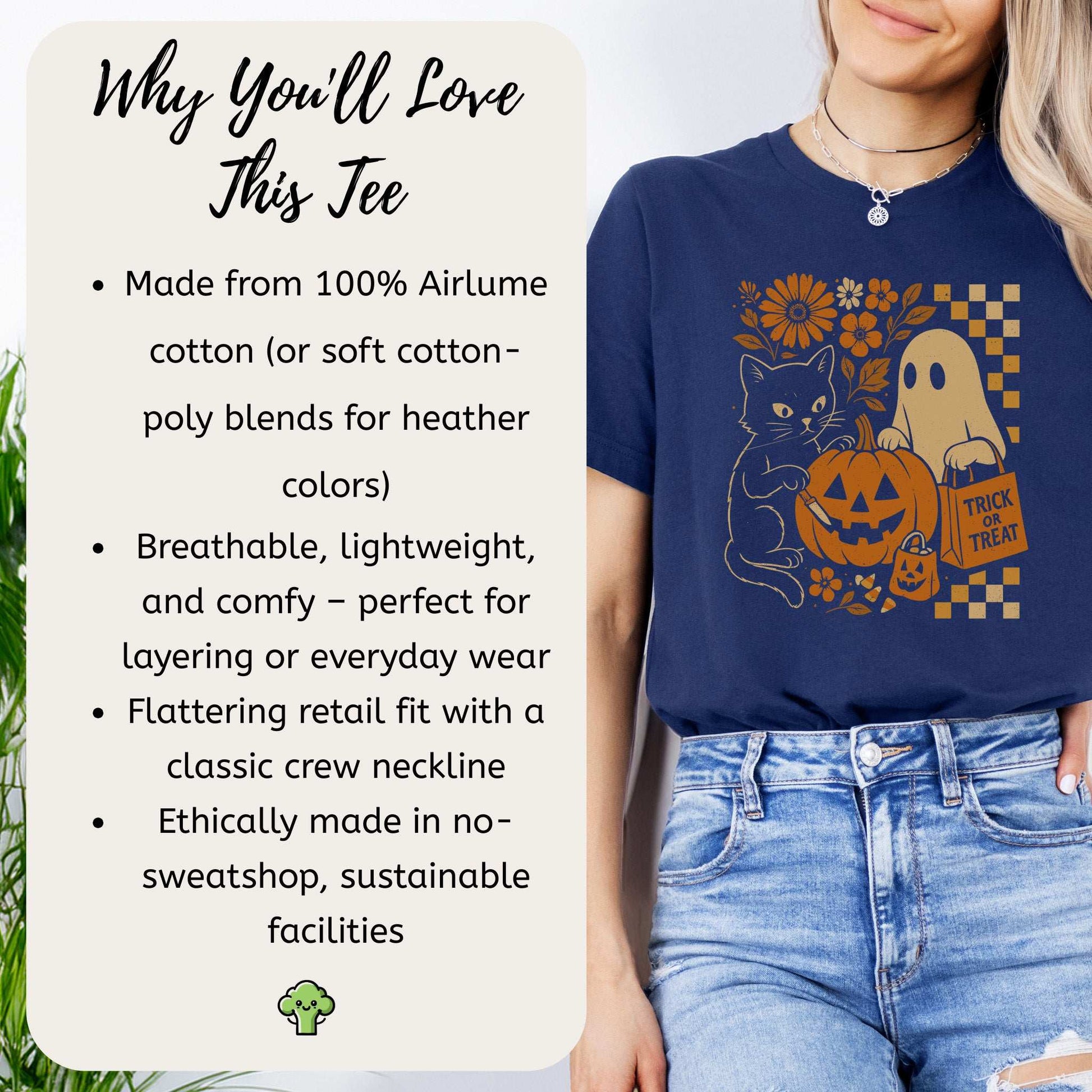 Halloween Cat & Ghost T-Shirt – Cute Retro Trick-or-Treat Vibes