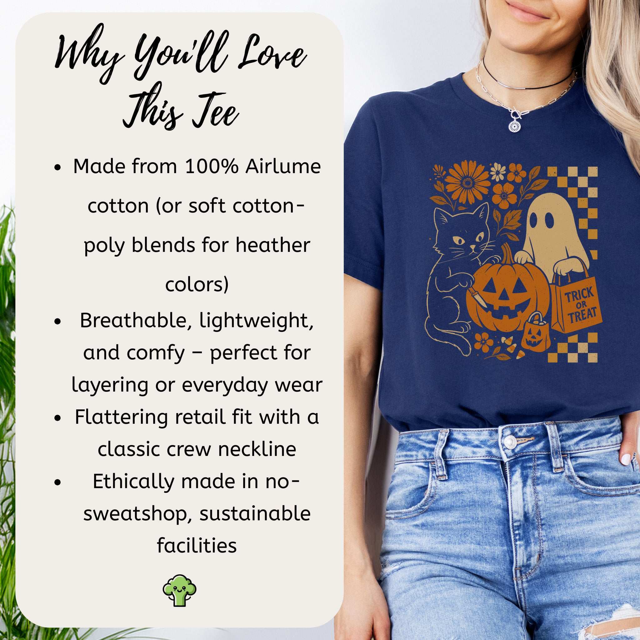 Halloween Cat & Ghost T-Shirt – Cute Retro Trick-or-Treat Vibes