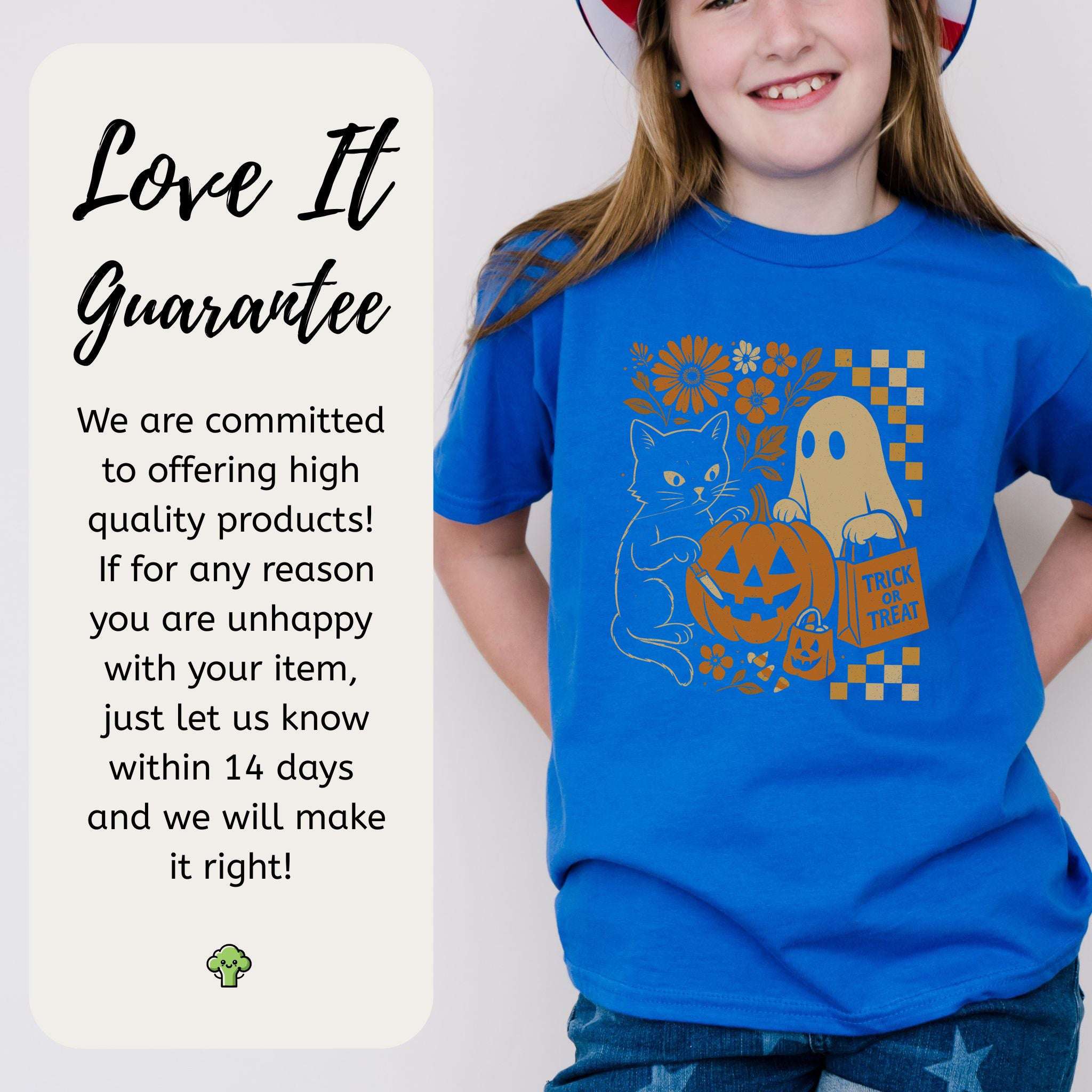 Halloween Cat & Ghost Youth Tee – Cute Trick-or-Treat Mischief Vibes