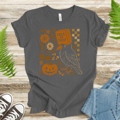 Trick-or-Treat Crow T-Shirt – Funny Halloween Bird & Pumpkin Vibes