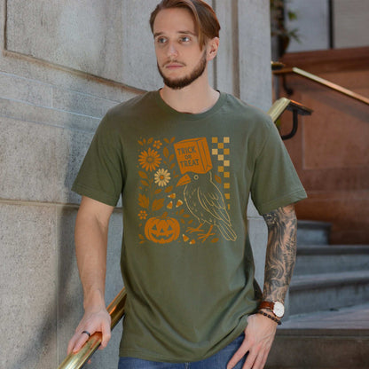 Trick-or-Treat Crow T-Shirt – Funny Halloween Bird & Pumpkin Vibes