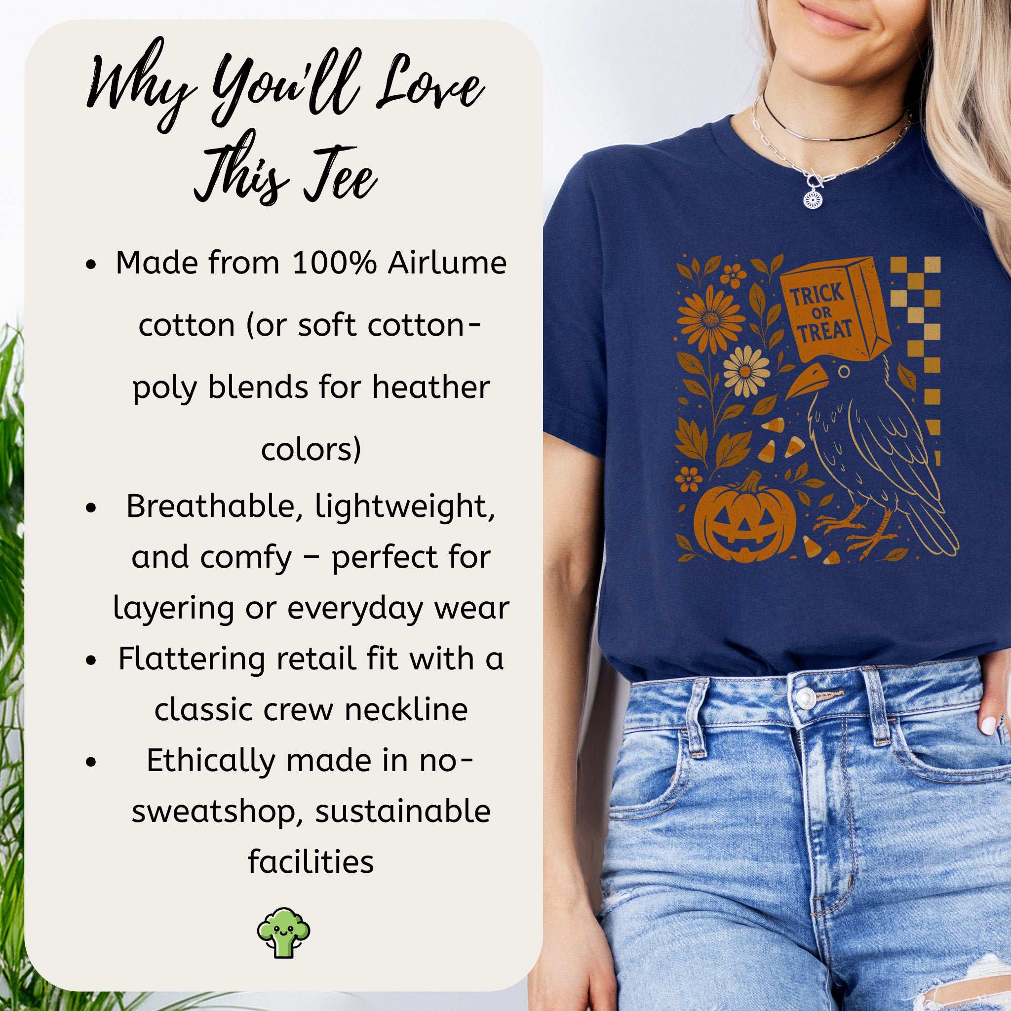 Trick-or-Treat Crow T-Shirt – Funny Halloween Bird & Pumpkin Vibes