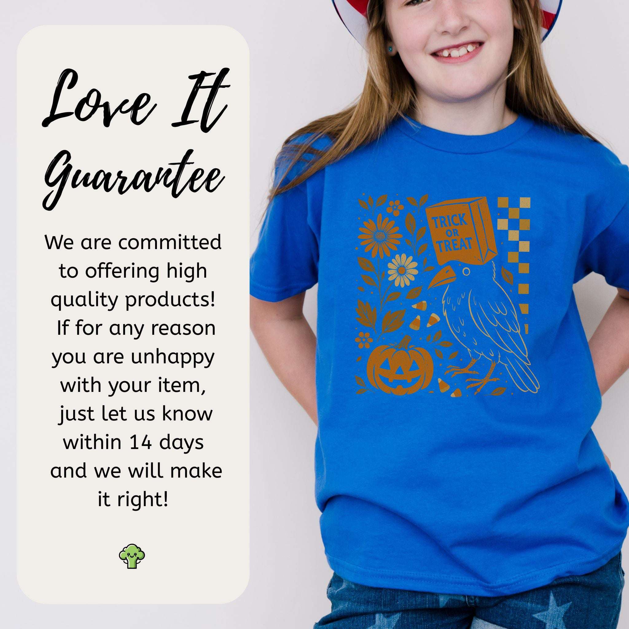 Trick-or-Treat Crow Youth Tee – Funny Halloween Bird & Pumpkin Shirt