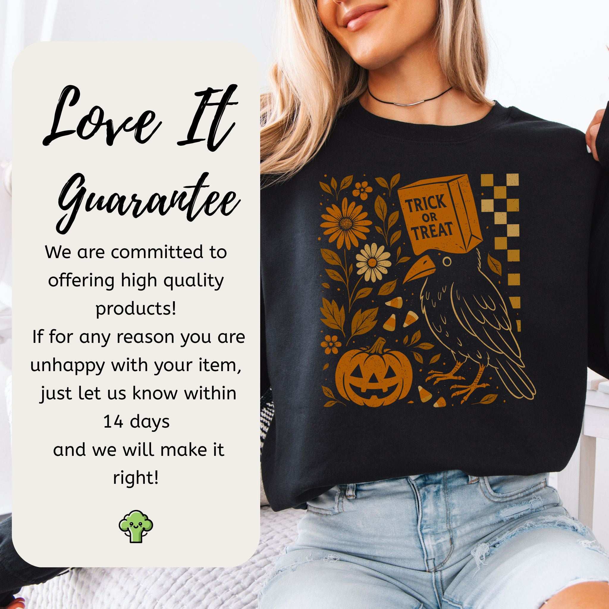 Trick-or-Treat Crow Halloween Sweatshirt – Funny Bird & Pumpkin Vibes