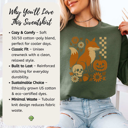 Halloween Fox Sweatshirt – Spooky Floral Forestcore Pumpkin Vibes