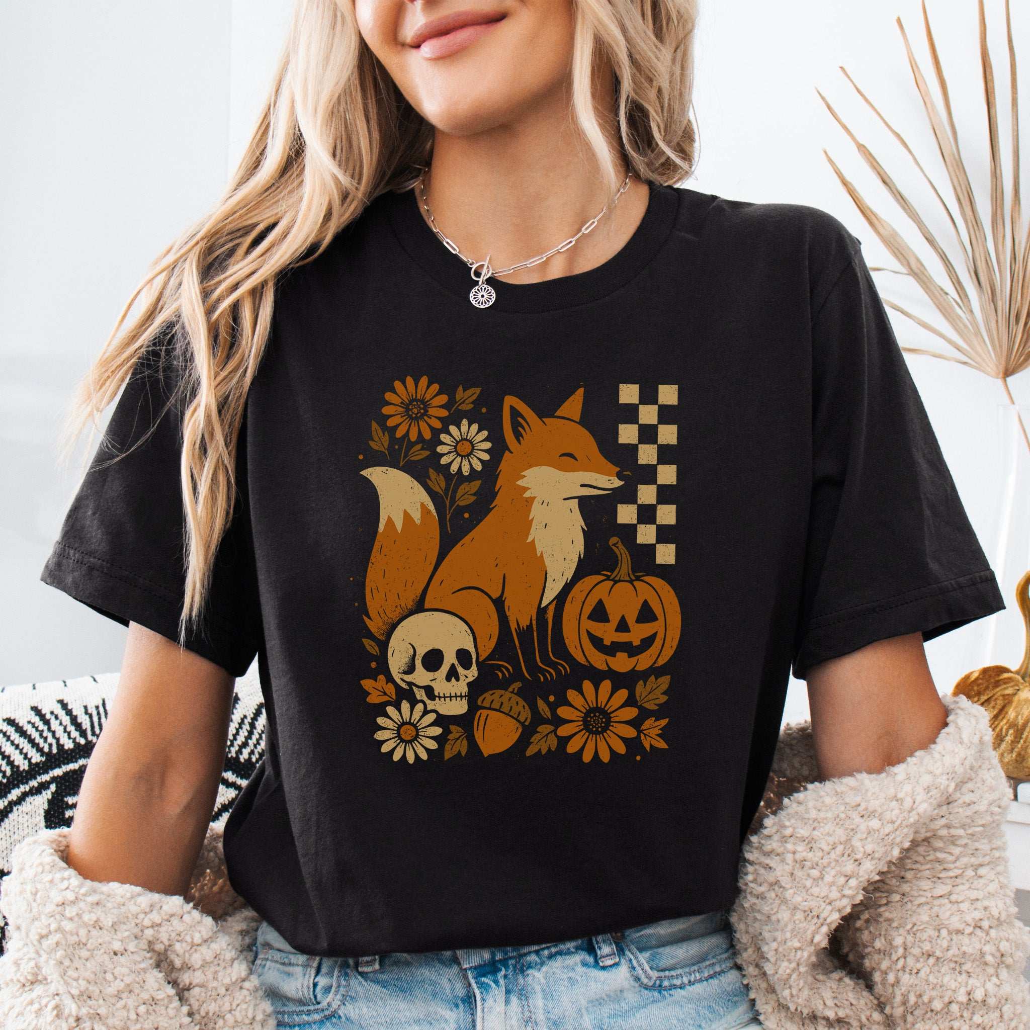 Halloween Fox T-Shirt – Spooky Floral Forestcore Pumpkin Vibes