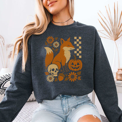 Halloween Fox Sweatshirt – Spooky Floral Forestcore Pumpkin Vibes