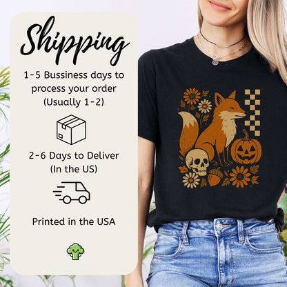 Halloween Fox T-Shirt – Spooky Floral Forestcore Pumpkin Vibes