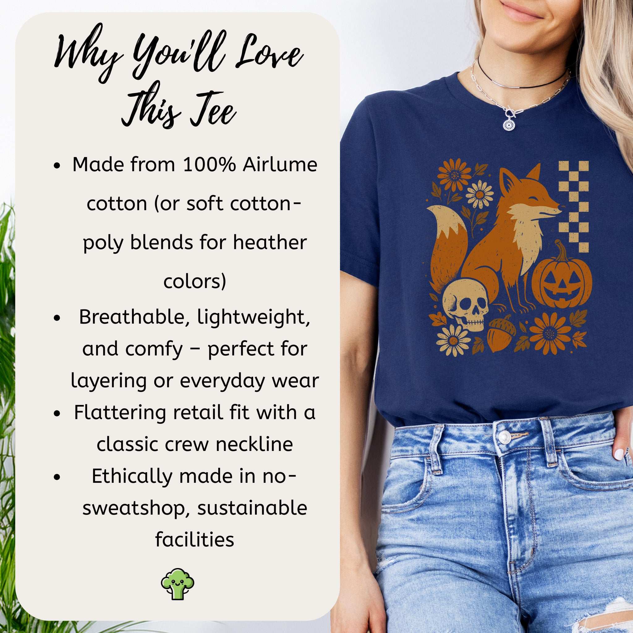 Halloween Fox T-Shirt – Spooky Floral Forestcore Pumpkin Vibes