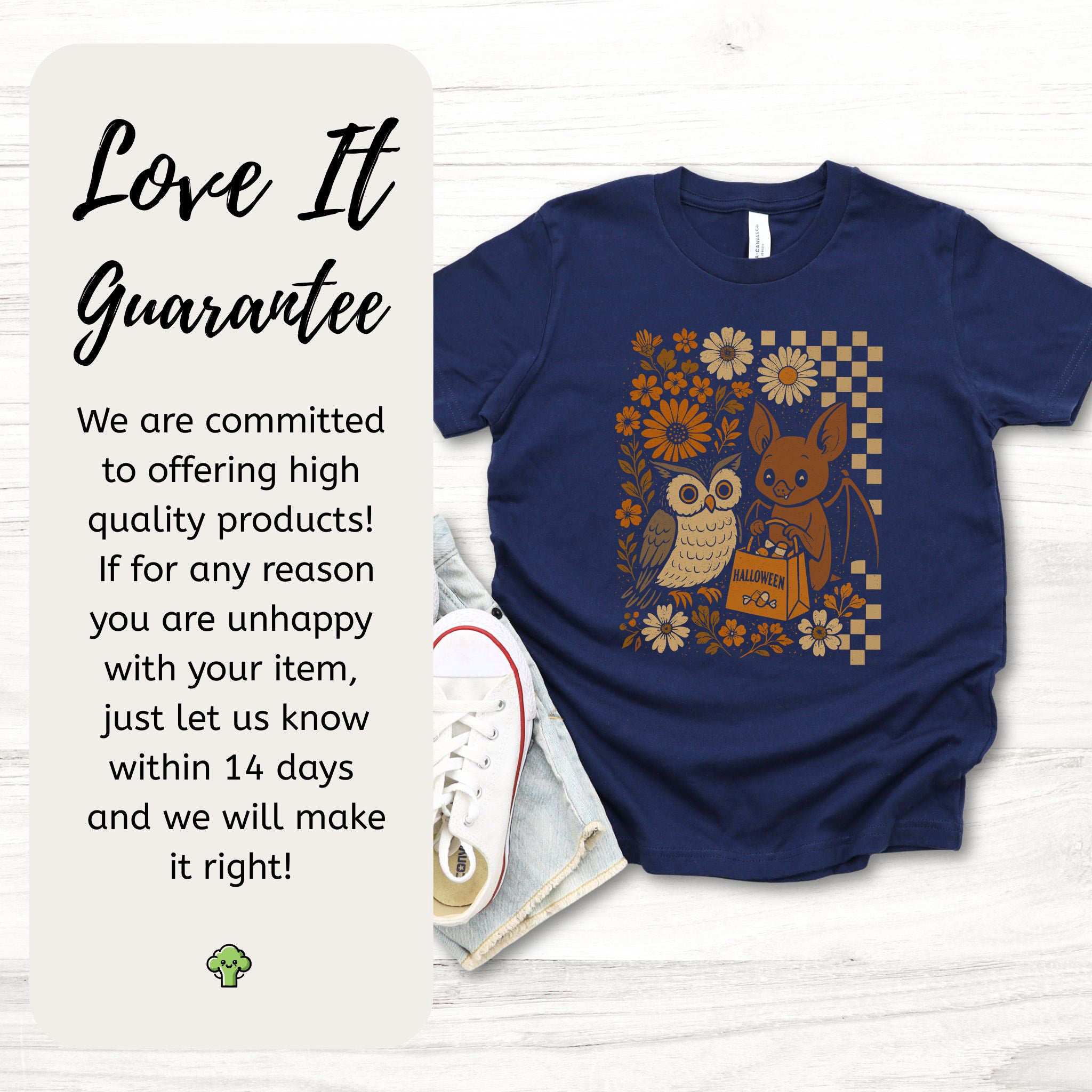 Halloween Owl & Bat Youth Tee – Cute Forest Friends Trick-or-Treat Shirt for Kids