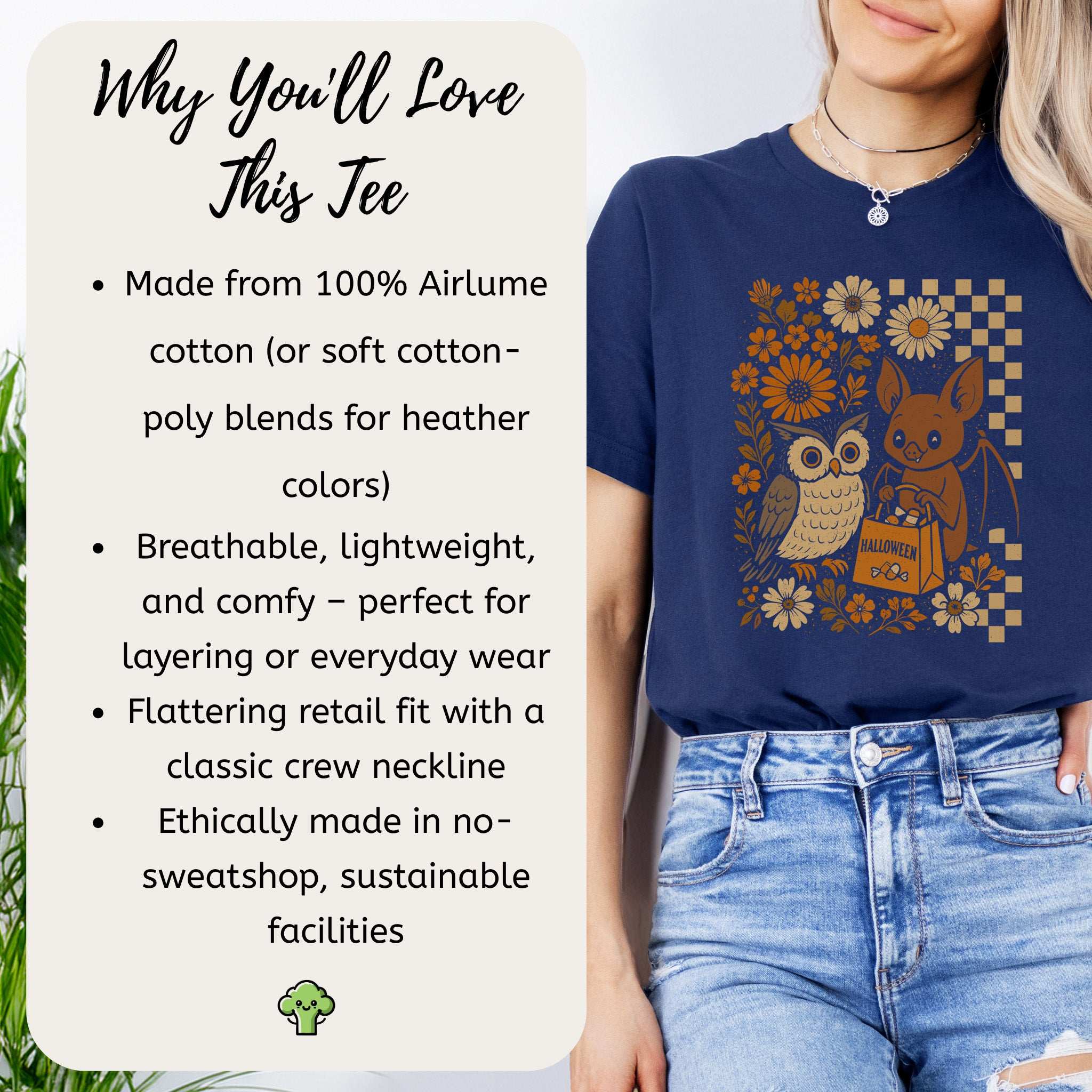 Halloween Owl & Bat T-Shirt – Cute Forest Friends in Retro Trick-or-Treat