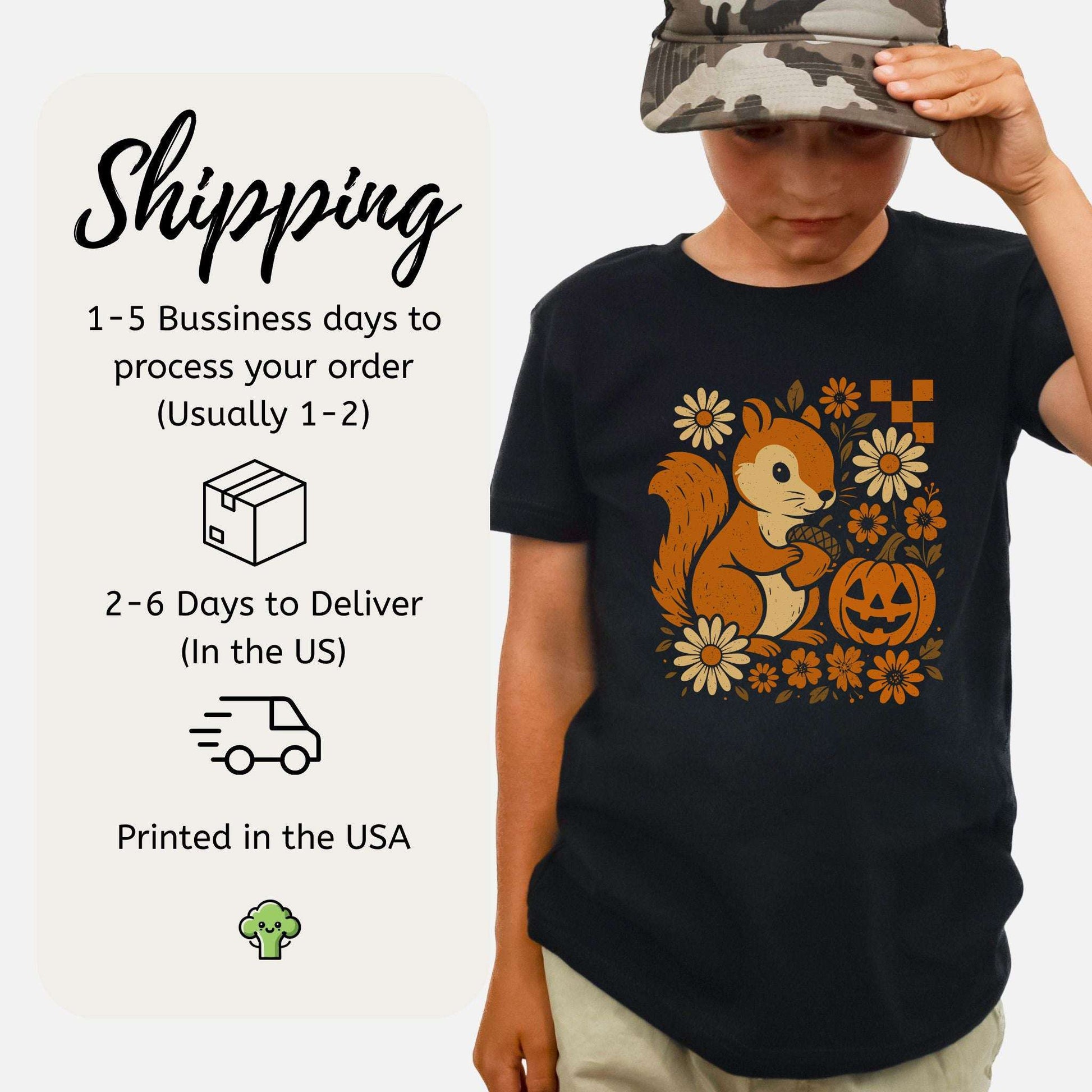 Pumpkin Patch Squirrel Youth Tee – Cute Halloween Forest Vibes
