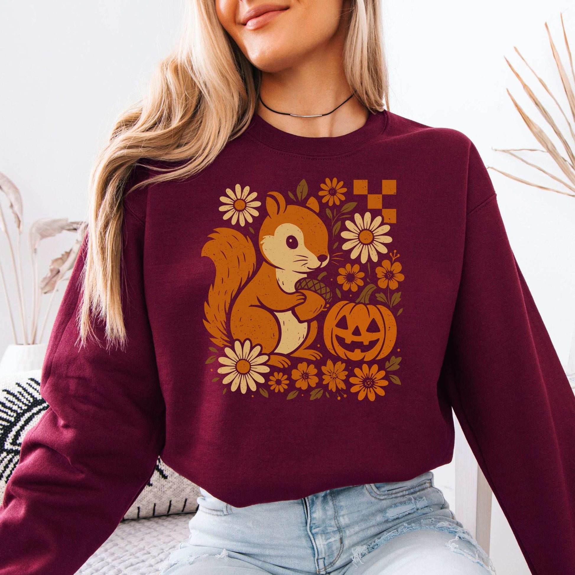 Pumpkin Patch Squirrel Sweatshirt – Cute Retro Halloween Nature Vibes