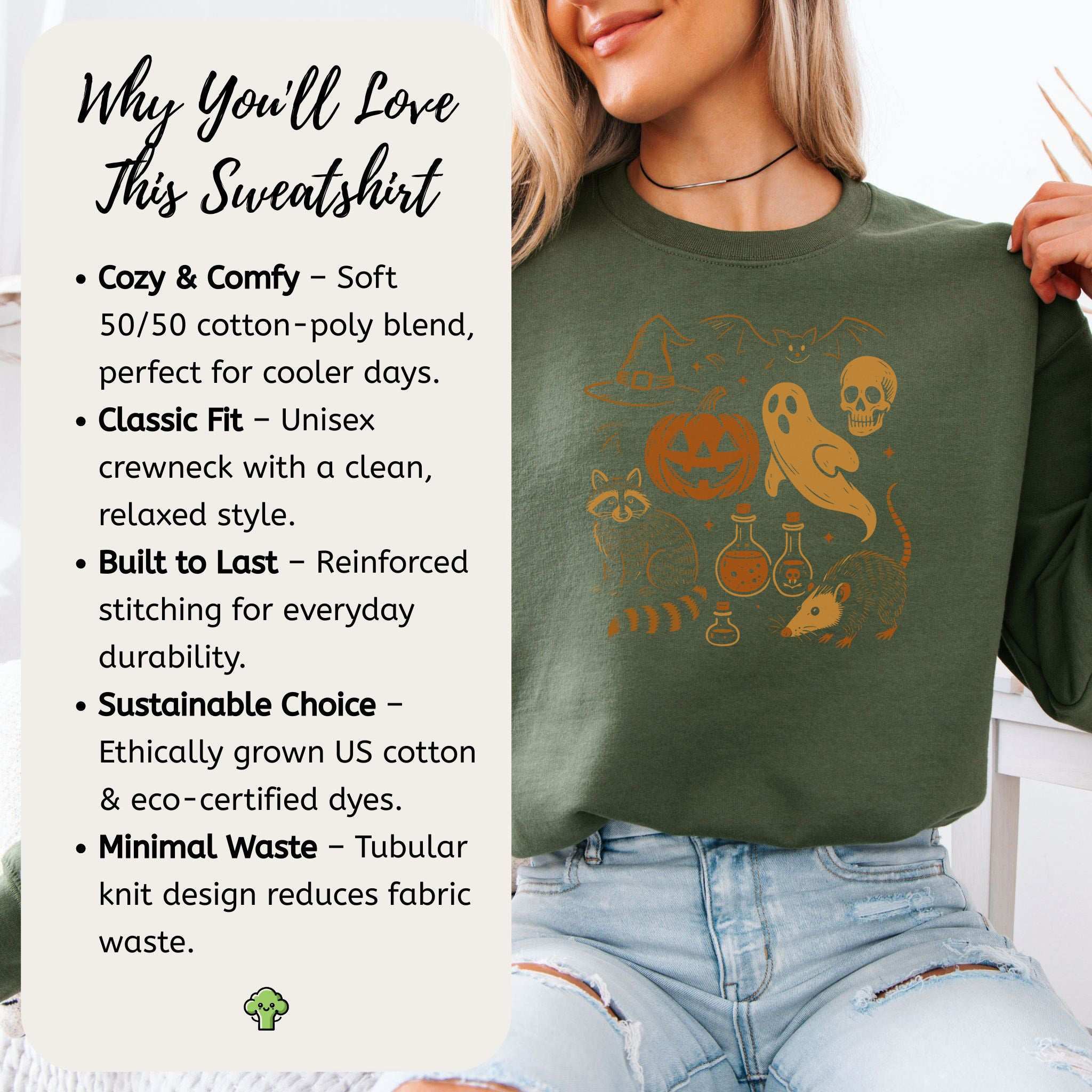 Halloween Raccoon & Opossum Sweatshirt – Spooky Trash Panda Potion Vibes