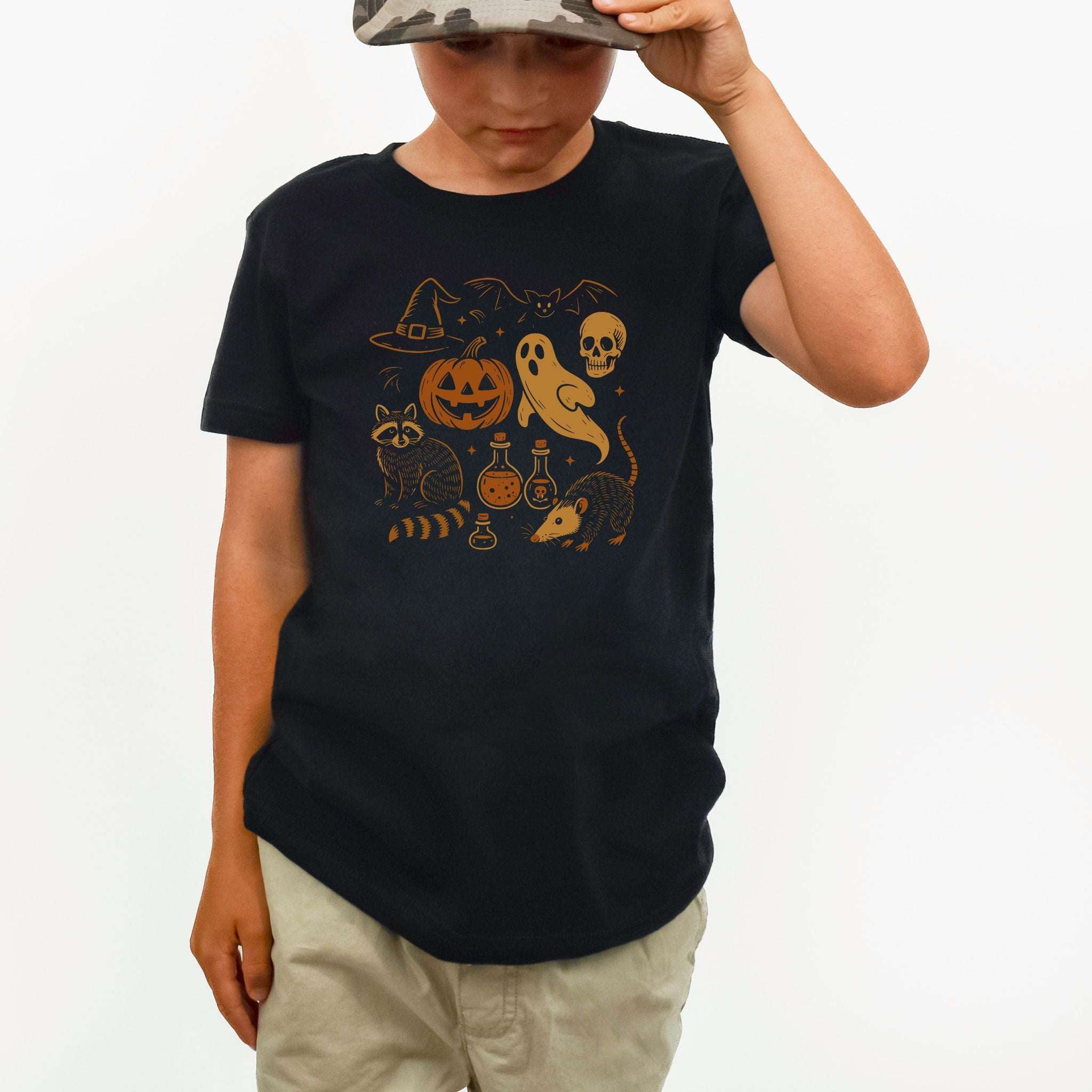 Halloween Raccoon & Opossum Youth Tee – Spooky Cute Trash Panda Mischief for Kids