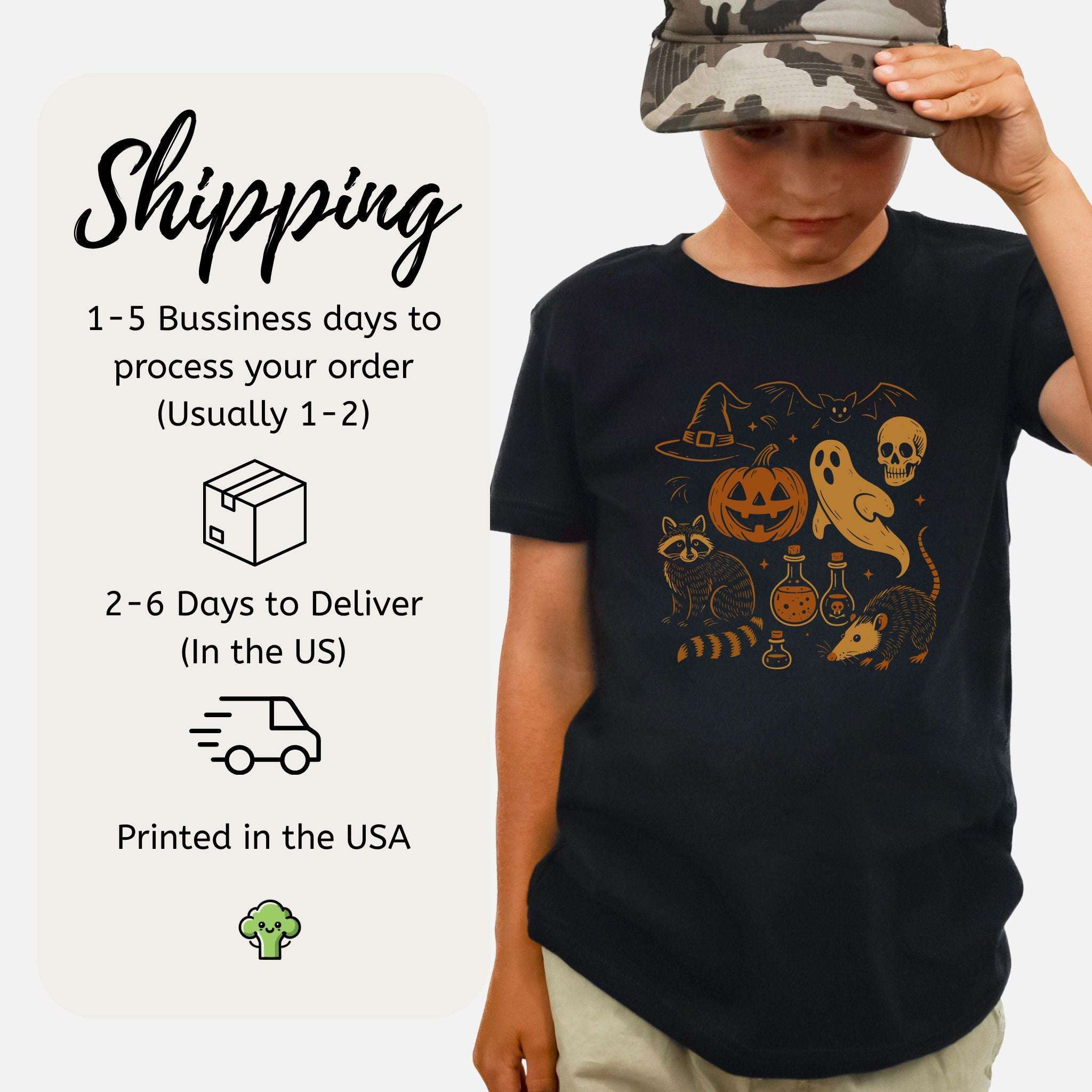 Halloween Raccoon & Opossum Youth Tee – Spooky Cute Trash Panda Mischief for Kids
