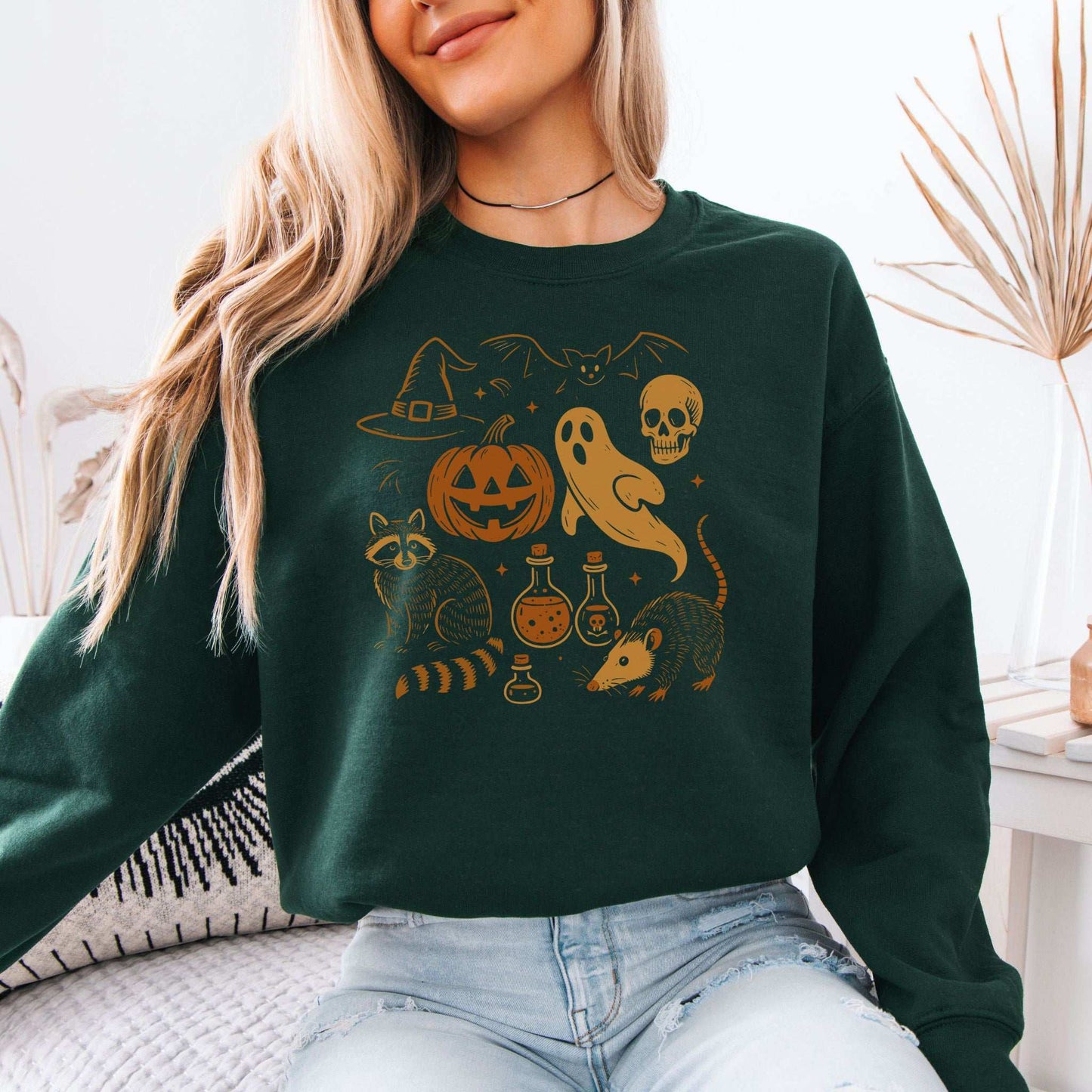 Halloween Raccoon & Opossum Sweatshirt – Spooky Trash Panda Potion Vibes