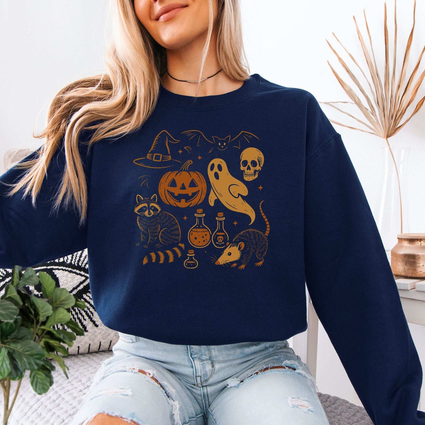 Halloween Raccoon & Opossum Sweatshirt – Spooky Trash Panda Potion Vibes