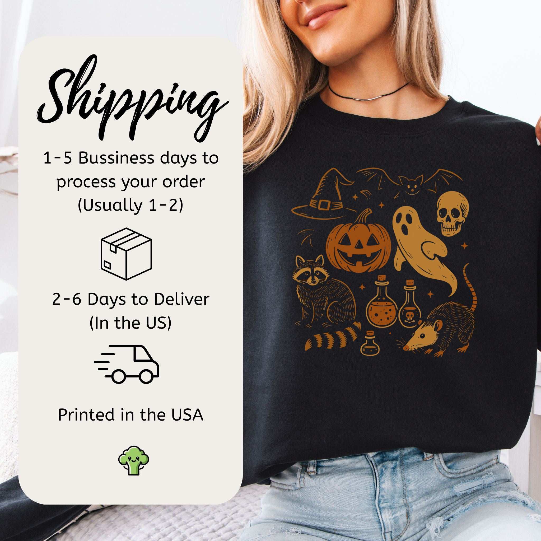 Halloween Raccoon & Opossum Sweatshirt – Spooky Trash Panda Potion Vibes
