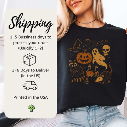 Halloween Raccoon & Opossum Sweatshirt – Spooky Trash Panda Potion Vibes