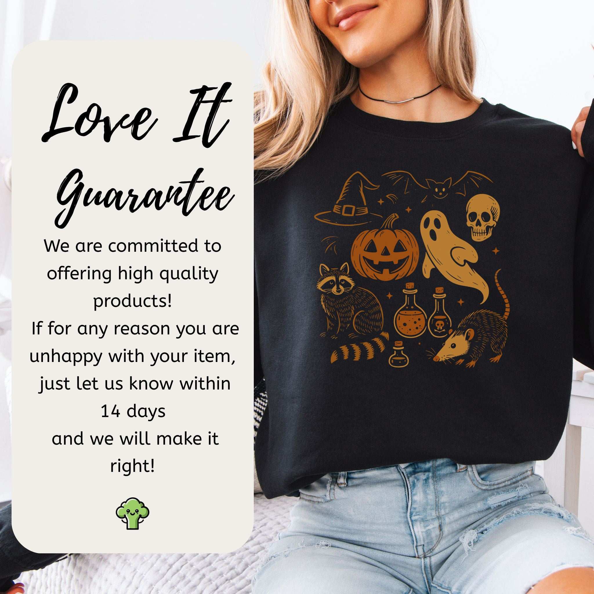 Halloween Raccoon & Opossum Sweatshirt – Spooky Trash Panda Potion Vibes