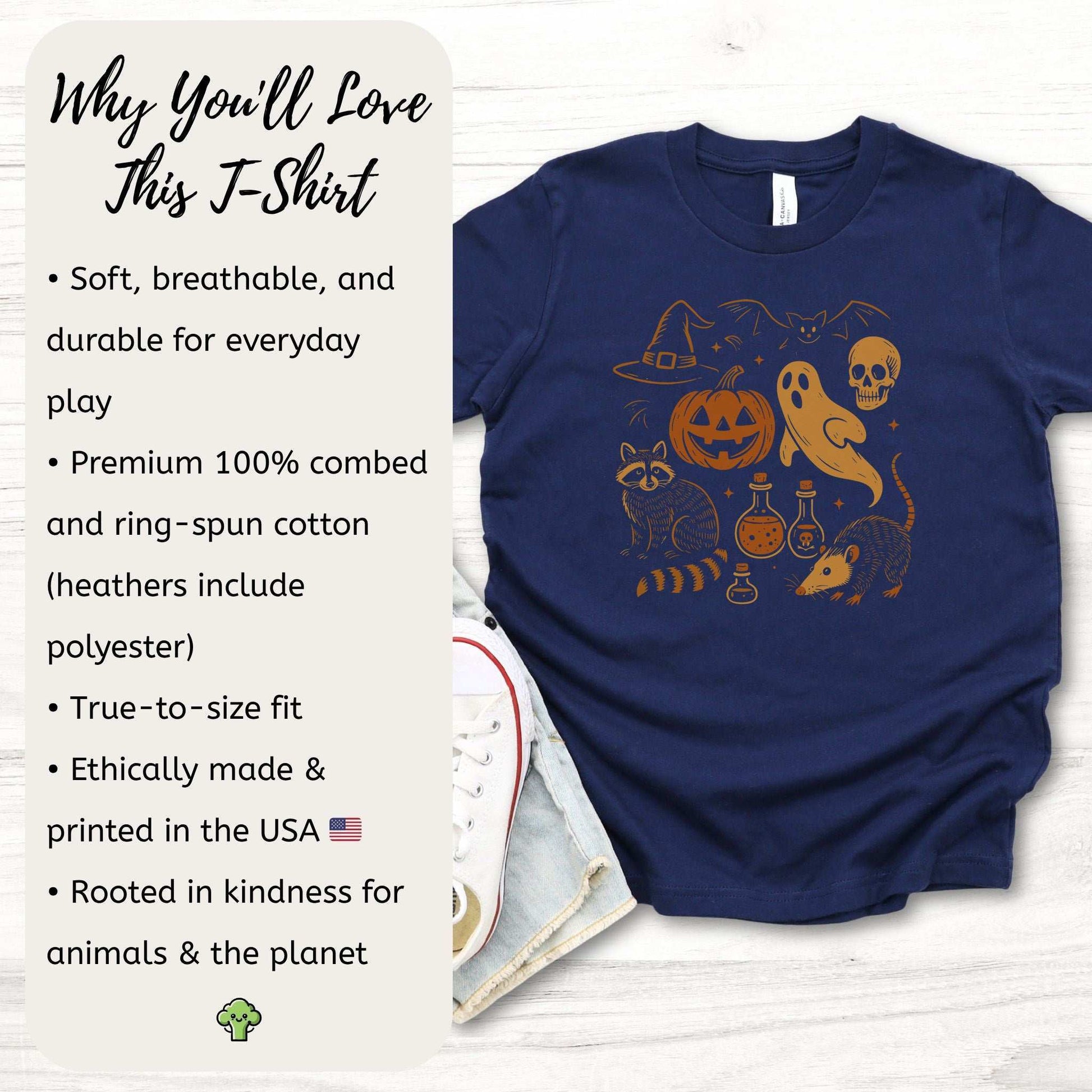 Halloween Raccoon & Opossum Youth Tee – Spooky Cute Trash Panda Mischief for Kids