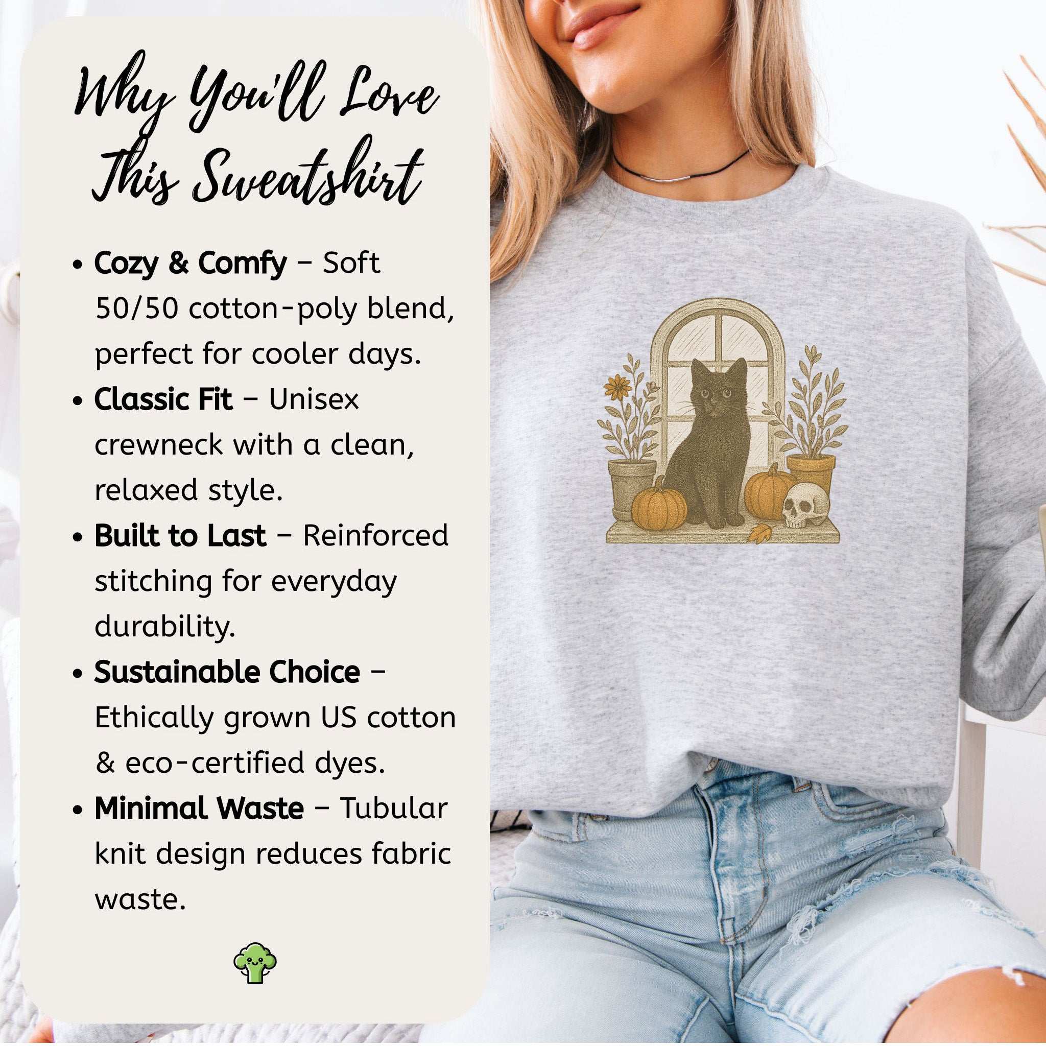 Black Cat Window Sweatshirt – Spooky Autumn Halloween Vibes