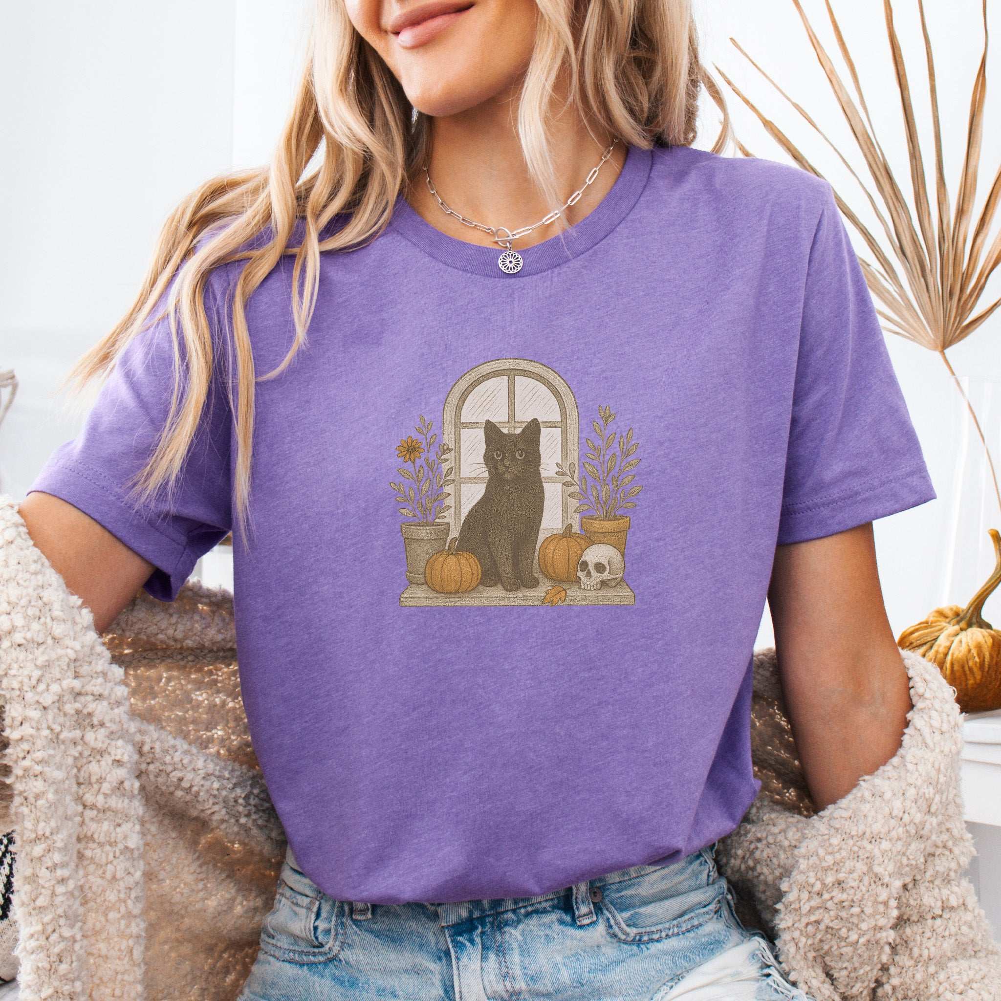 Black Cat Window T-Shirt – Spooky Autumn Halloween Vibes