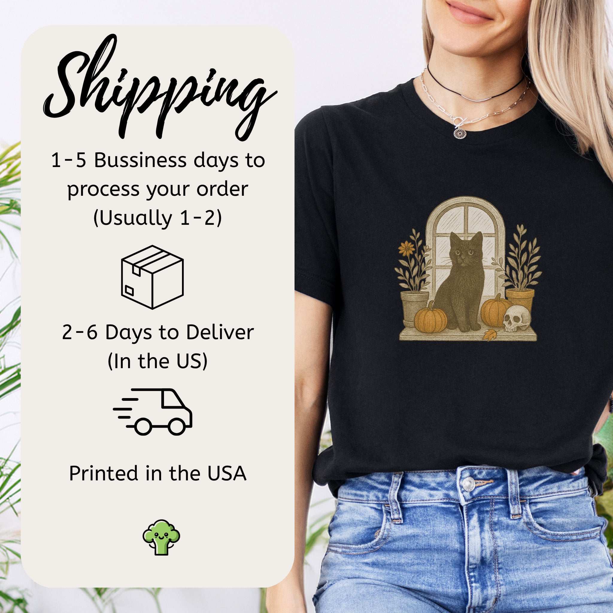 Black Cat Window T-Shirt – Spooky Autumn Halloween Vibes