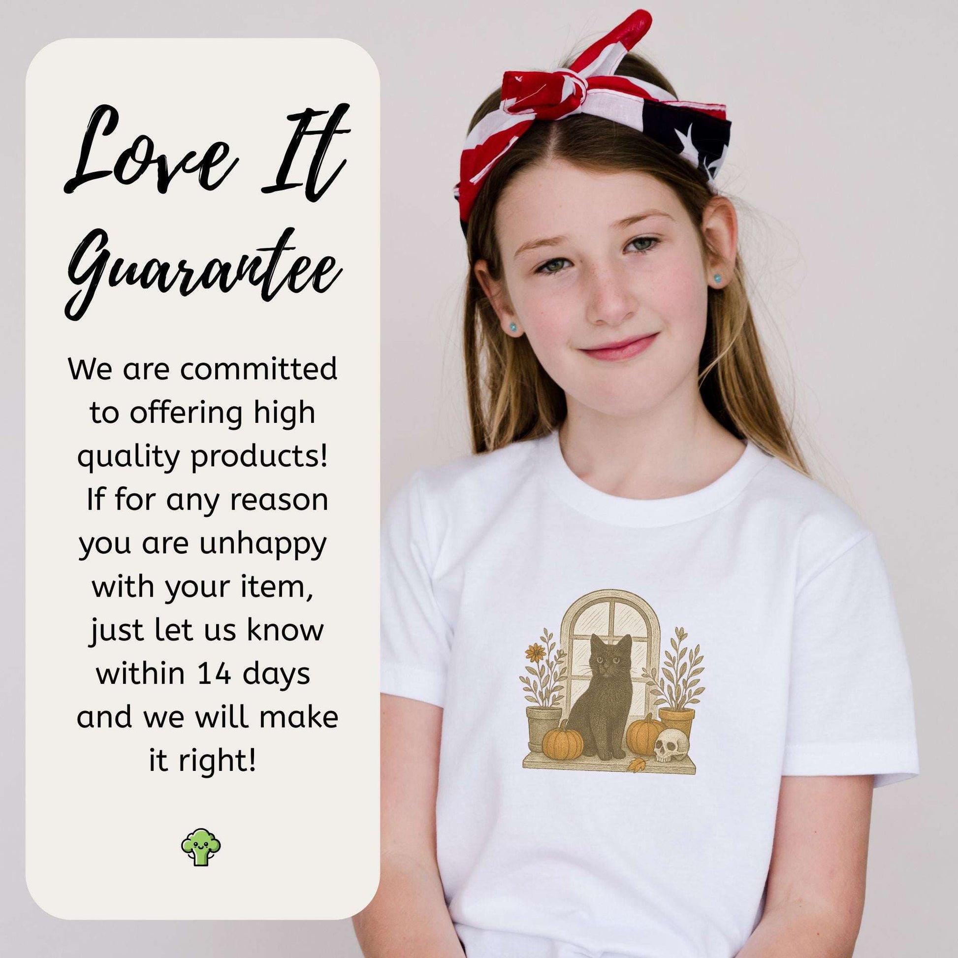 Black Cat Window Youth Tee – Spooky Autumn Magic for Kids