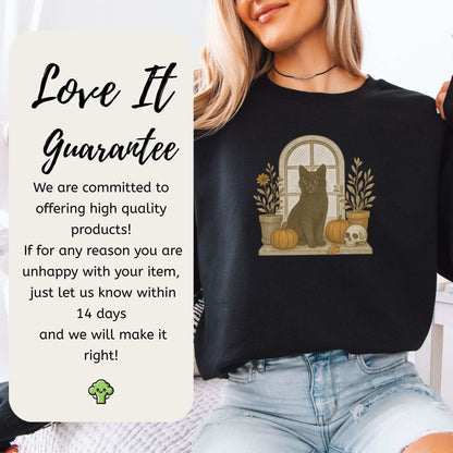 Black Cat Window Sweatshirt – Spooky Autumn Halloween Vibes