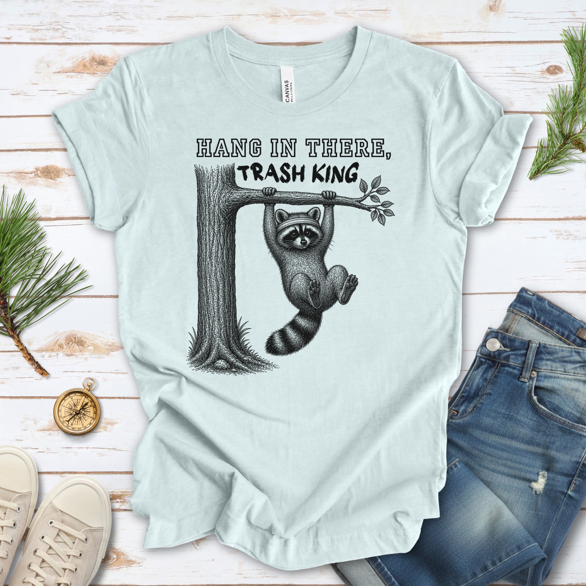 Hang In There Trash King Funny Raccoon Gym Wildlife Gift T-Shirt