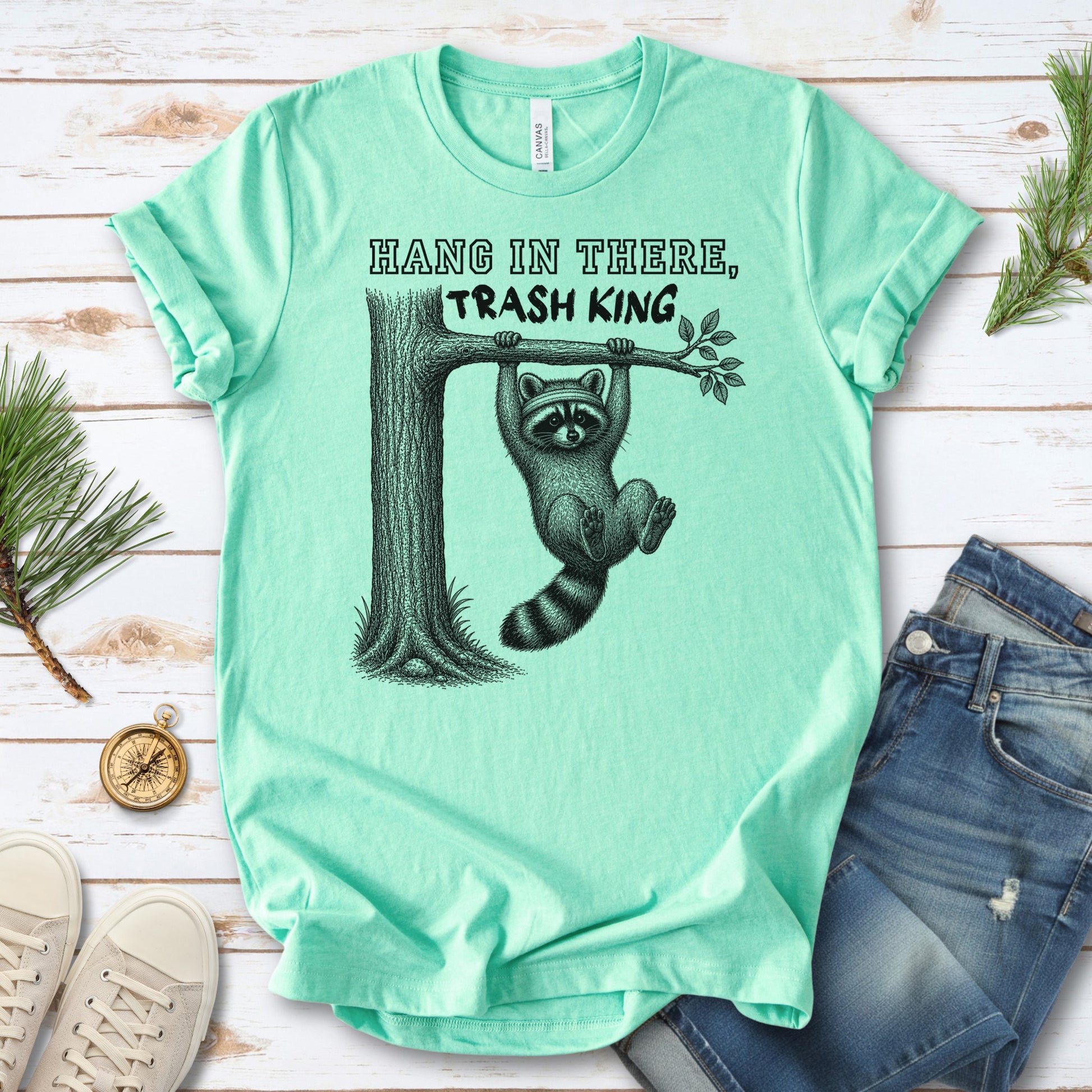Hang In There Trash King Funny Raccoon Gym Wildlife Gift T-Shirt