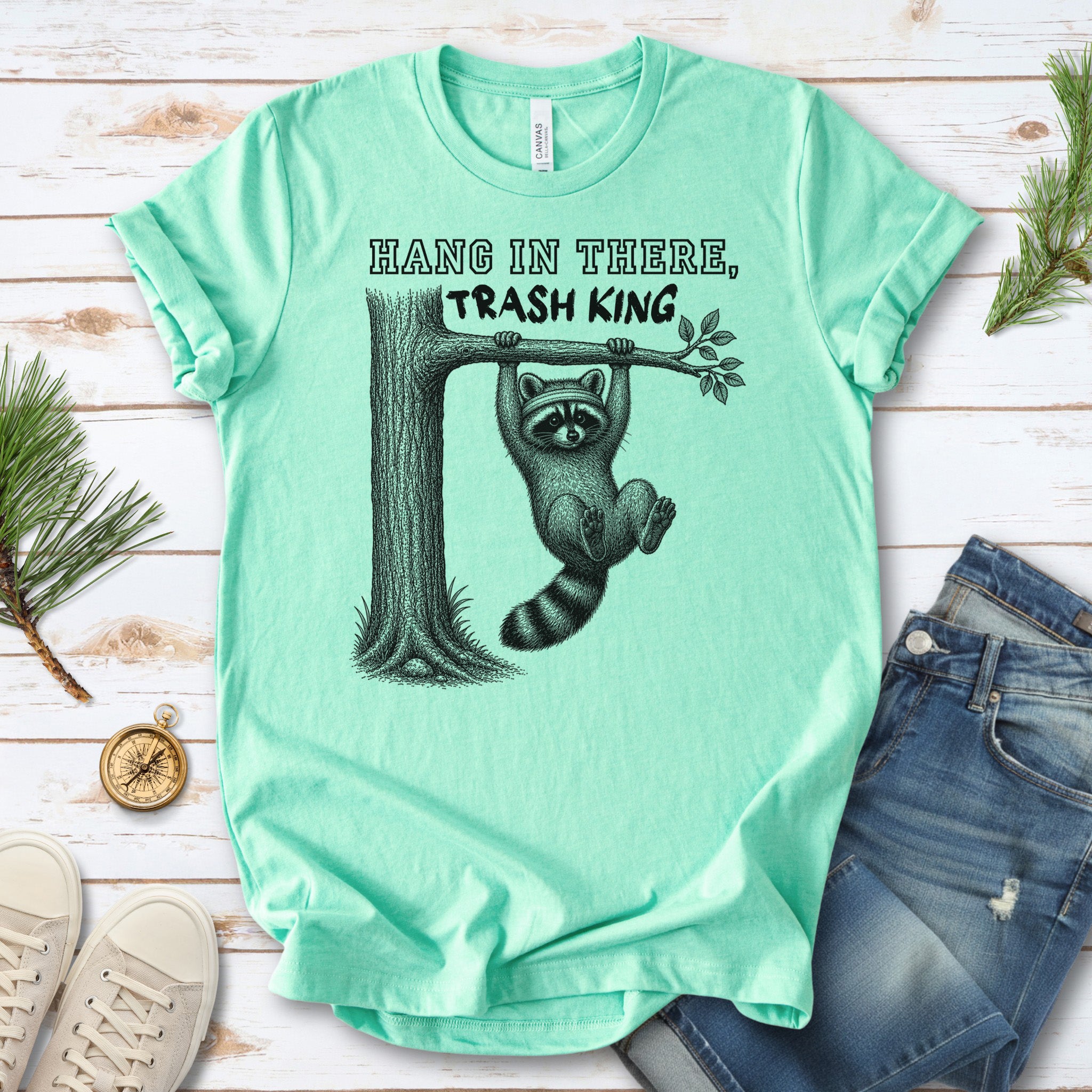 Hang In There Trash King Funny Raccoon Gym Wildlife Gift T-Shirt