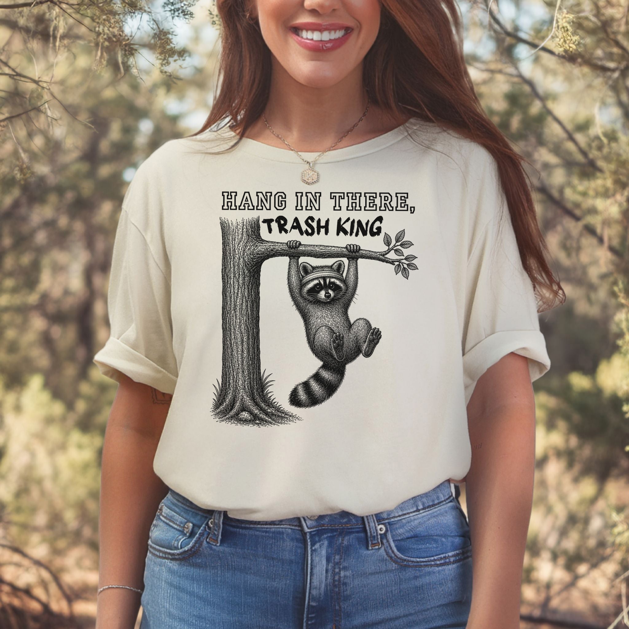 Hang In There Trash King Funny Raccoon Gym Wildlife Gift T-Shirt