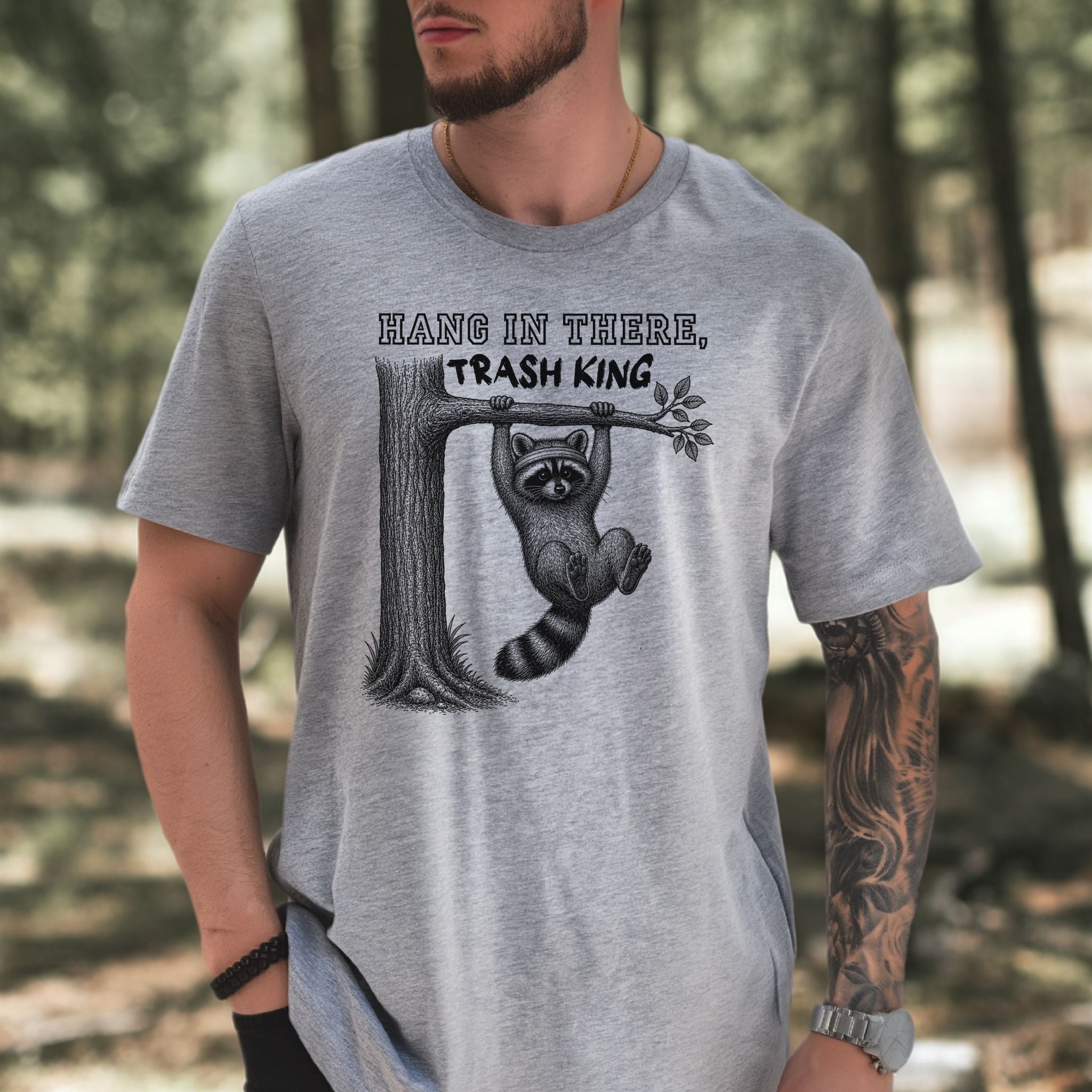 Hang In There Trash King Funny Raccoon Gym Wildlife Gift T-Shirt