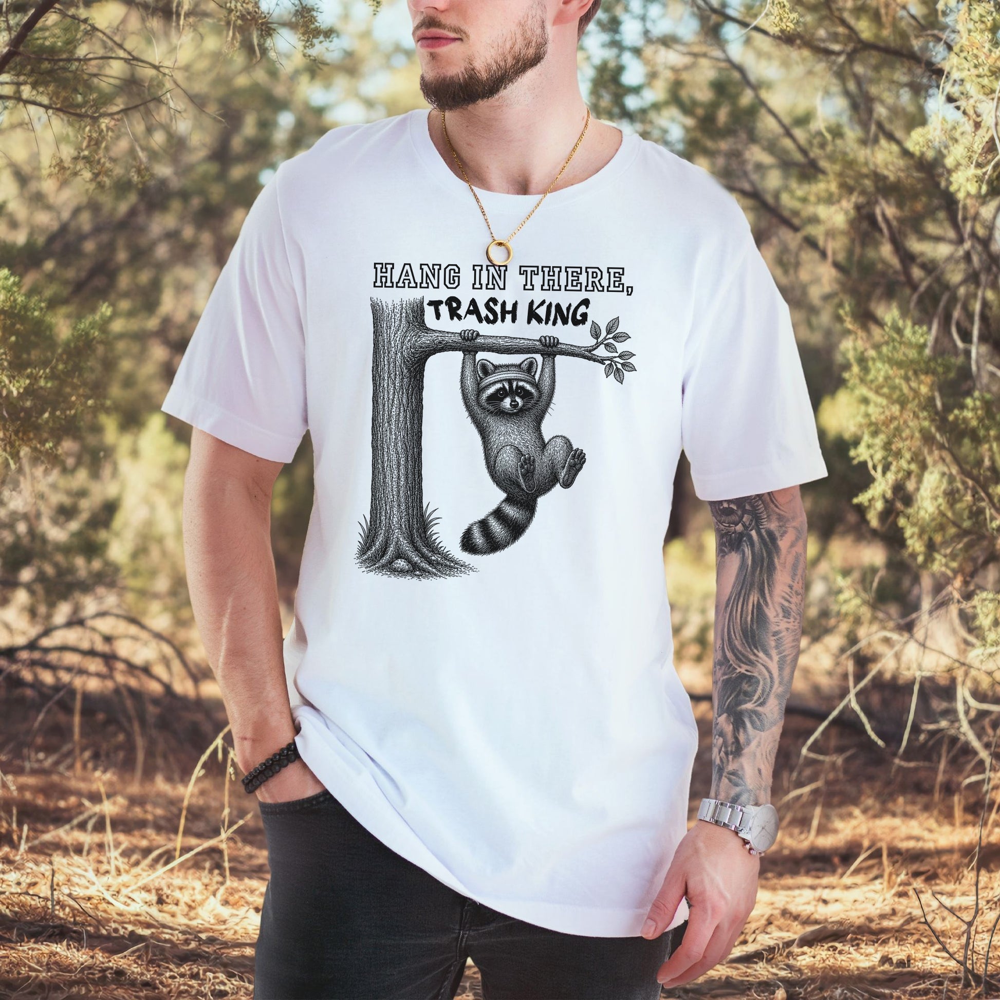 Hang In There Trash King Funny Raccoon Gym Wildlife Gift T-Shirt