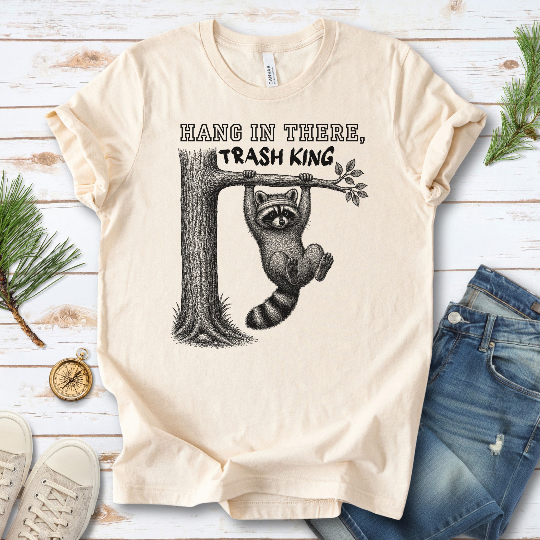 Hang In There Trash King Funny Raccoon Gym Wildlife Gift T-Shirt