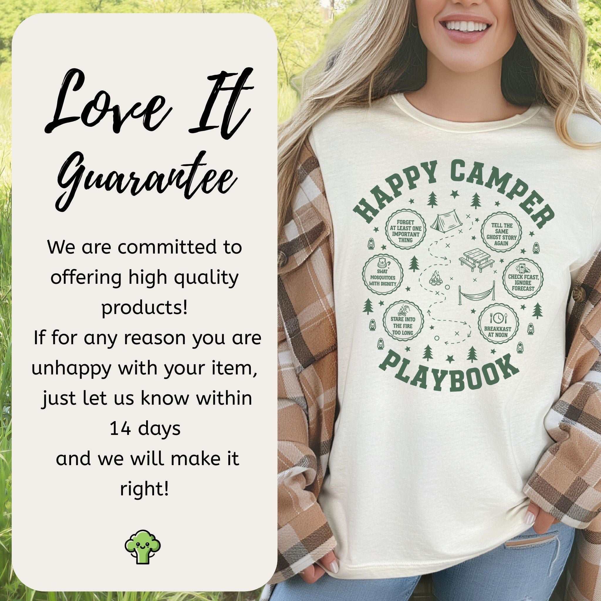 Happy Camper Playbook T-Shirt – Cozy Campfire Adventure Humor Tee