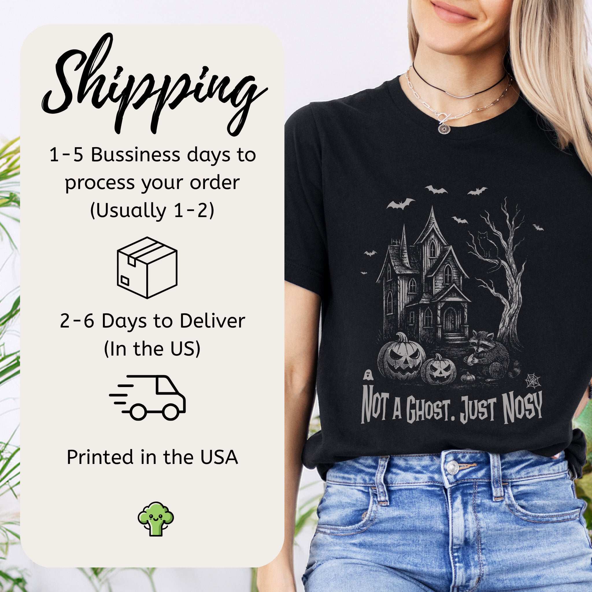 Haunted House Raccoon T-Shirt – Nosy Ghostly Halloween Vibes