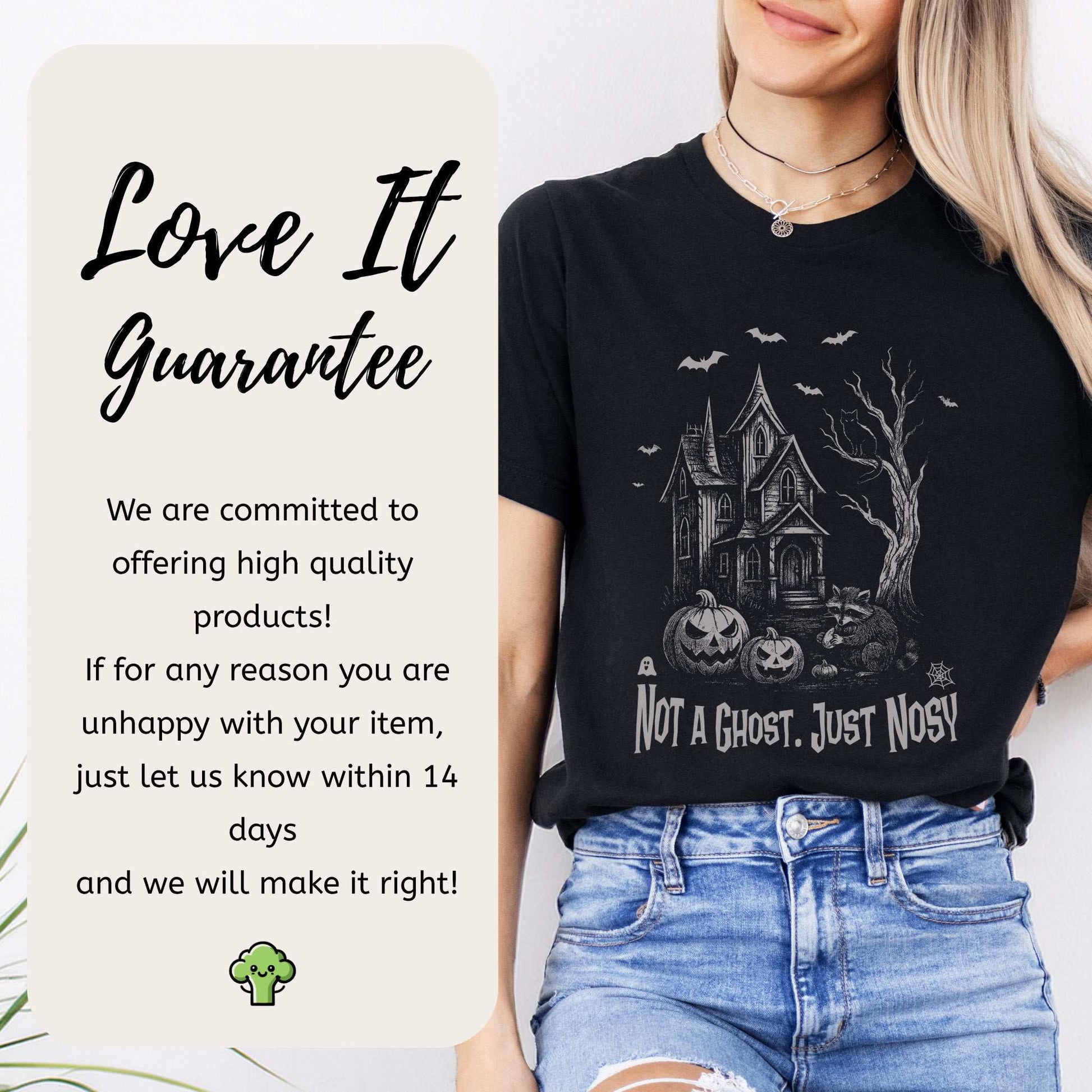 Haunted House Raccoon T-Shirt – Nosy Ghostly Halloween Vibes