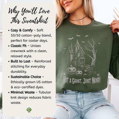 Haunted House Raccoon Sweatshirt – Nosy Ghostly Halloween Vibes