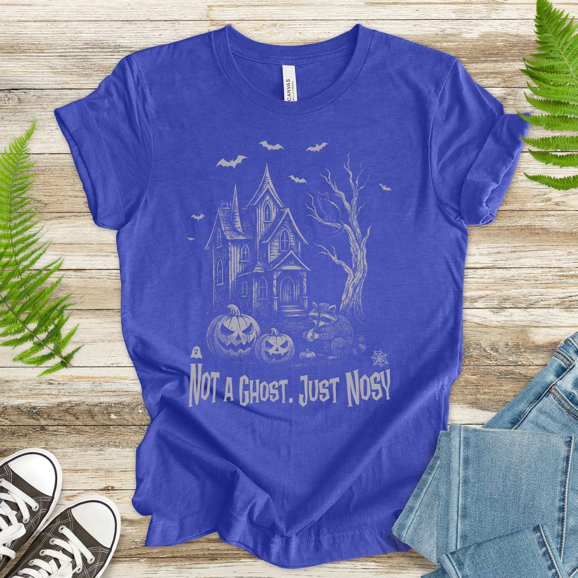 Haunted House Raccoon T-Shirt – Nosy Ghostly Halloween Vibes