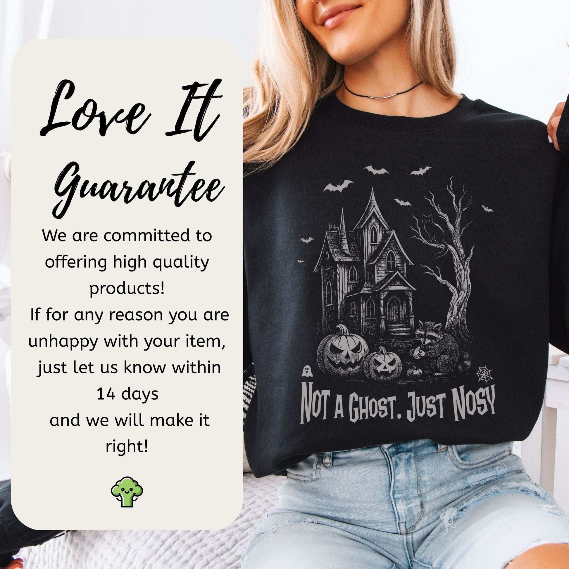 Haunted House Raccoon Sweatshirt – Nosy Ghostly Halloween Vibes
