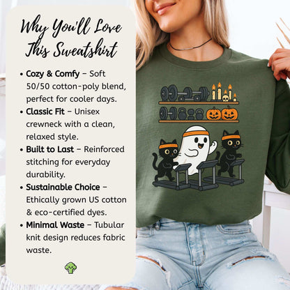 Haunted Gym Ghost & Cats Sweatshirt – Spooky Workout Squad Goals
