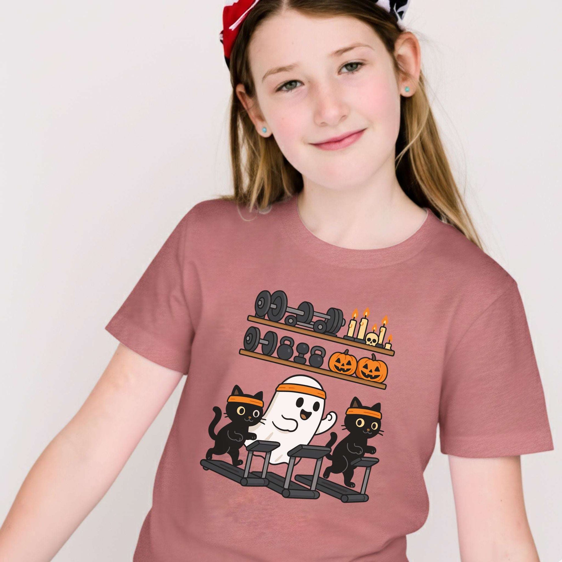 Haunted Gym Ghost & Cats Youth T-Shirt – Spooky Workout Squad
