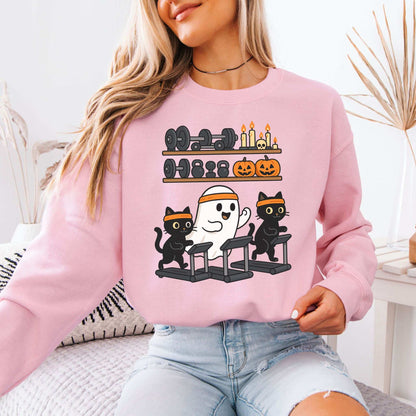 Haunted Gym Ghost & Cats Sweatshirt – Spooky Workout Squad Goals