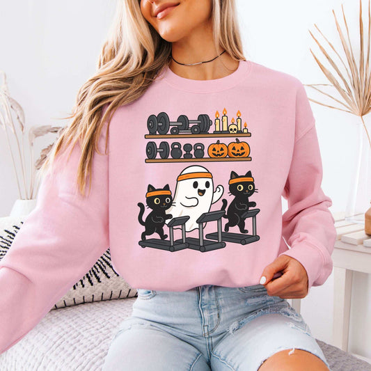 Haunted Gym Ghost & Cats Sweatshirt – Spooky Workout Squad Goals